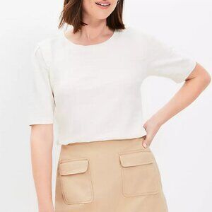 Loft Pleated Sleeve Tee, Cream, 100% Cotton, Size L